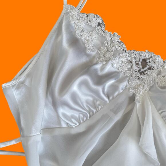 00's vintage white satin chiffon y2k bridal wedding lingerie slip dress MEDIUM - Picture 5 of 12